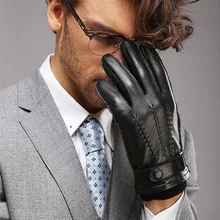 Черные мужские перчатки из натуральной кожи, теплые зимние перчатки для вождения, модные прямые продажи, наручные перчатки высокого качества из козьей кожи, M016WZ