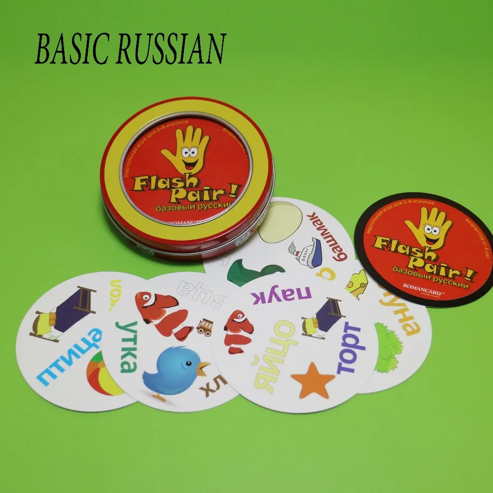 Флеш-пара, базовая русская точка с металлической коробкой, карточная игра для детей, обучающая Русские слова, семейная настольная игра