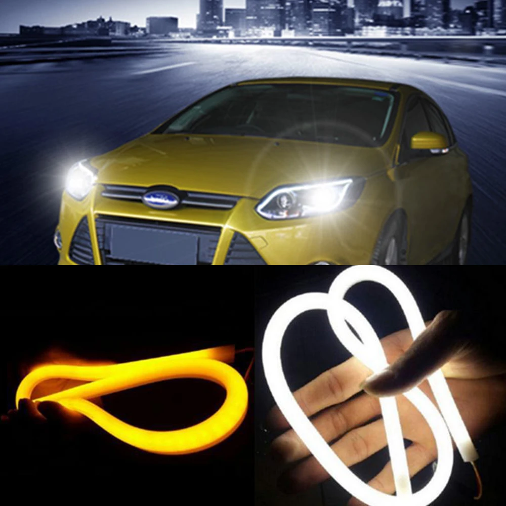 

2pcs 60cm DRL Flexible LED Tube Strip Style Daytime Running Lights Tear Strip Car Headlight Turn Signal Light Parking Lamps