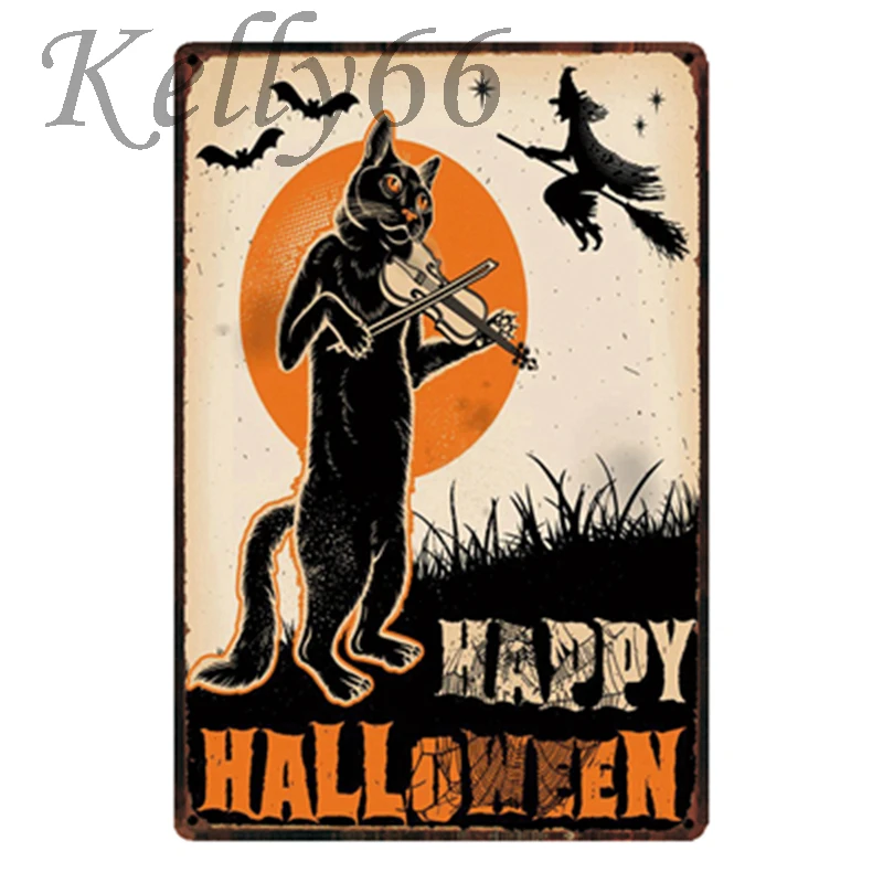 [Kelly66] и надписью &quotHappy Halloween&quot металлический знак олова плакат домашний Декор