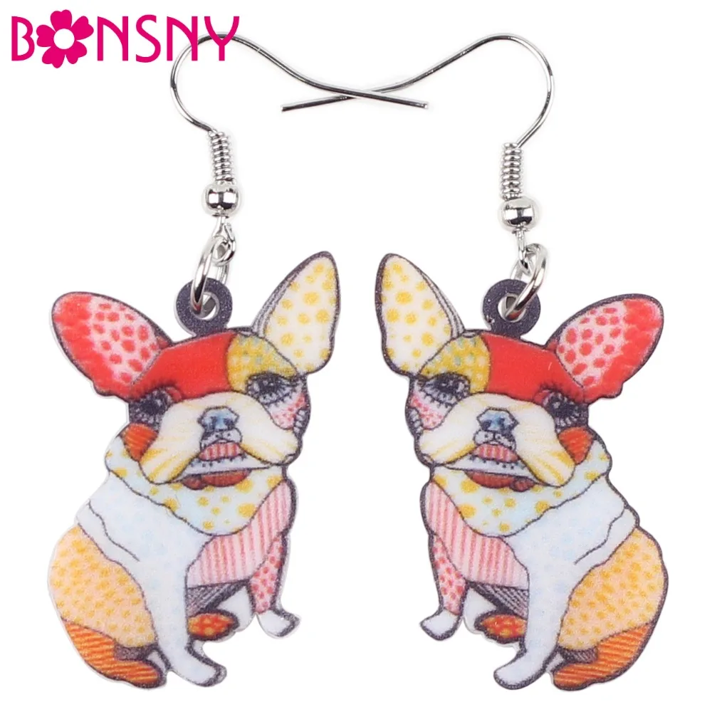 

Bonsny Drop French Bulldog Pug Dog Earrings Big Long Dangle Earring Acrylic ANIMAL Fashion Jewelry For Women Children Girl Gift