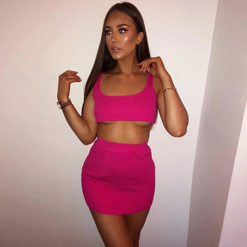 

Summer Sexy Sleeveless Pink 2 Piece Set Women Shorts and Top Blue Two Piece Set Top and Pants