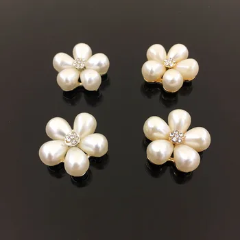 

(BT298 24mm)20pcs sparking ivory pearl clear flower rhinestone flatback buttons for wedding craft