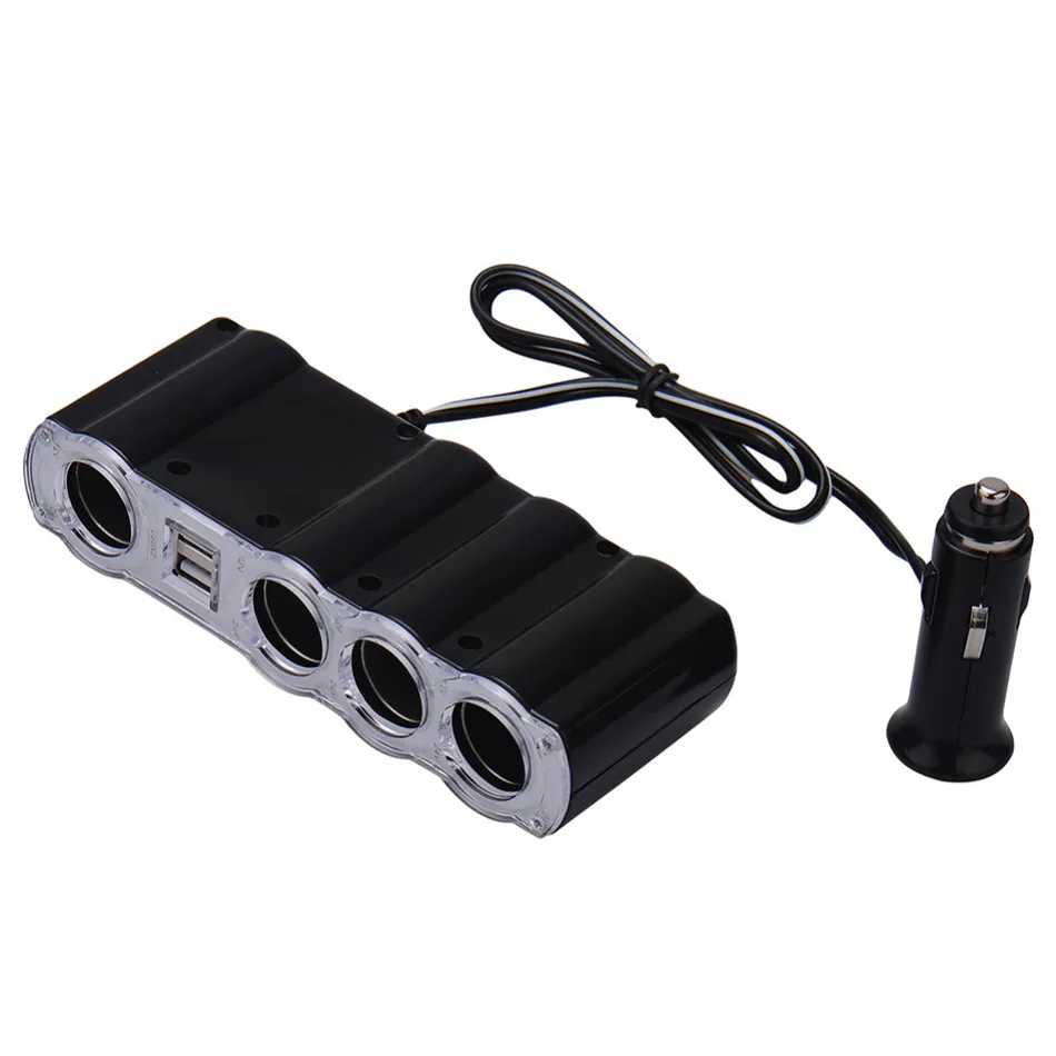 Car Power Lighter Cigarette Cigar Socket 4 Way Splitter Adapter with 2