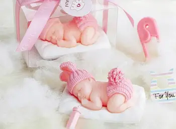 

2015 New Wedding candle favors red blue Sleeping Baby Cake Candle For baby showers favor and baby birthday gifts