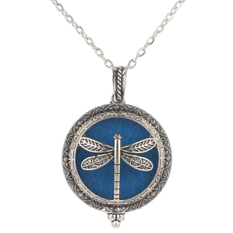 

High Quality Dragonfly Aroma Box Necklace Antique Retro Magnetic Pendant Essential Oil Diffuser Locket Pendant High Jewelry