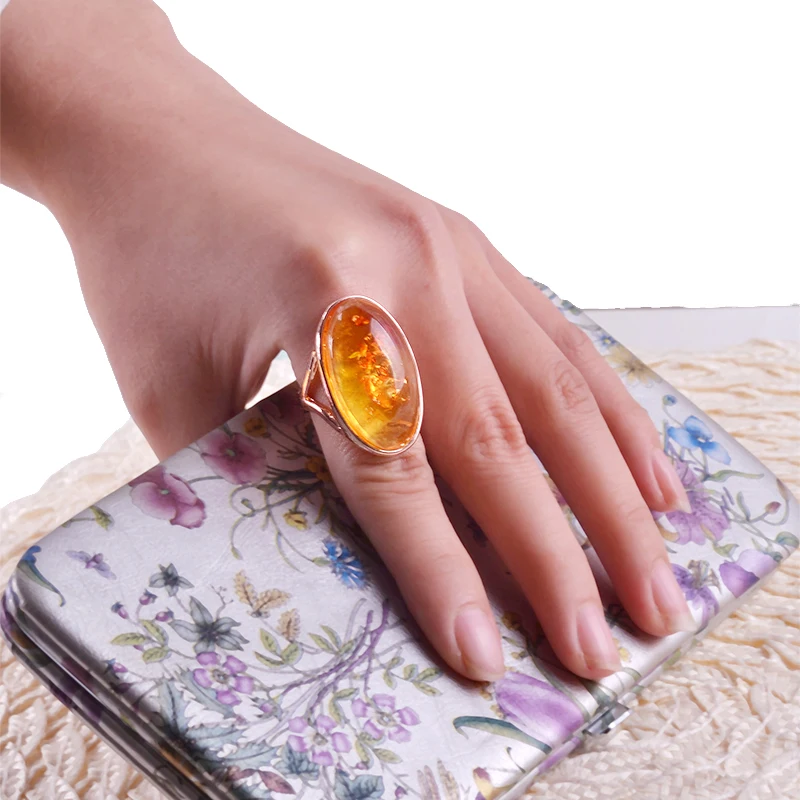 Уникальное великолепное Золотое кольцо с большим камнем, дизайн для женщин, прозрачное оранжевое ювелирное изделие из смолы для сувениров