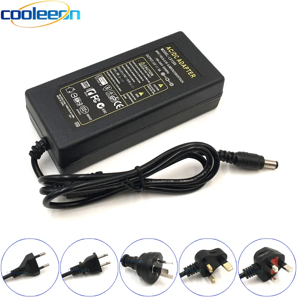 

AC/DC 12V 5A Power Suppler AU UK US EU Plug Adapter 60W Full Watt Transformer 110V 220V 5.5mm*2.5mm Plug In DC Drivers