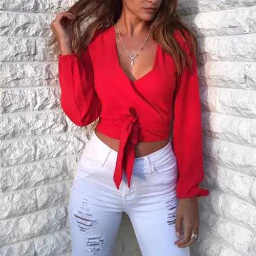 

Sexy Womens Ladies Blouse Summer Backless Tops Waist Tie Cross Long Sleeve Shirt Casual Blouse shirt