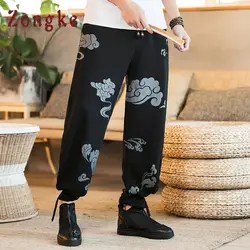 Zongke китайский стиль облако печатных Широкие штаны, мужские брюки японский уличная хип-хоп штаны, мужские брюки 2019 Новые