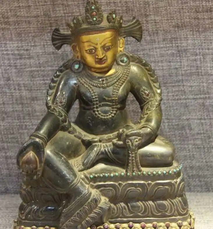 

Tibet Buddhism Temple Carved Stone Gilt Black Wealth God Buddha Mammon Statue