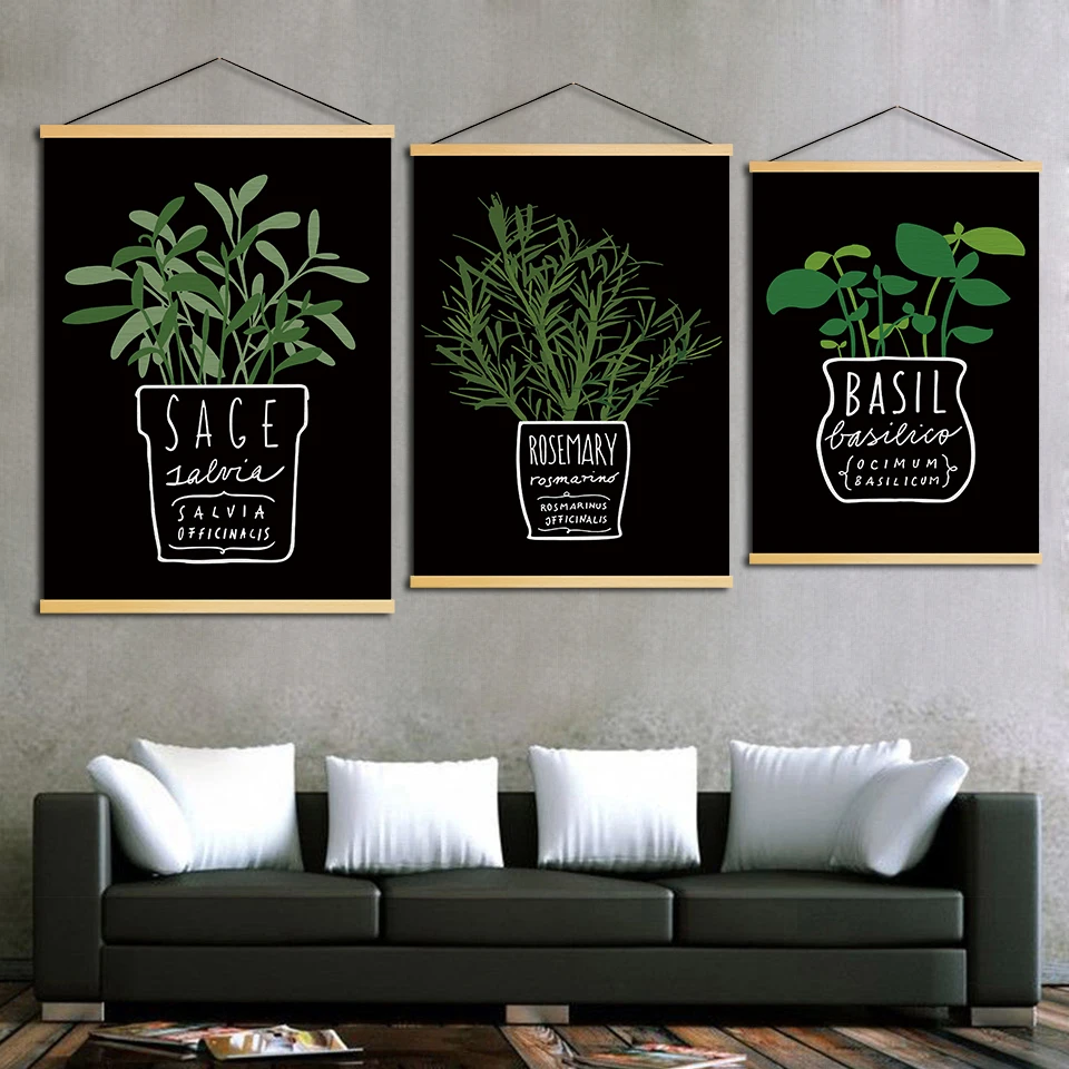 

Poster Nordic Canvas Art Print Painting Wall Hanging Simple Potted Plant Scroll Home Modern Decor Solid Wood Hanging Scrolls