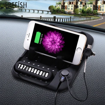 

JEREFISH Car Anti Slip Mat Magic Sticky Pad Mobile Phone Holder Dashboard Silicone Mat USB Charge Cable with Parking Number Card
