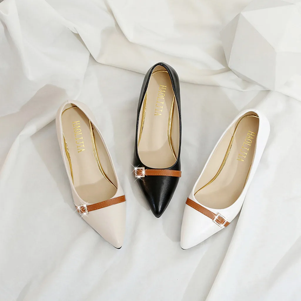 Women Ladies Fashion Pointed Toe Square Heel Loafers Casual Shoes Single Shoes