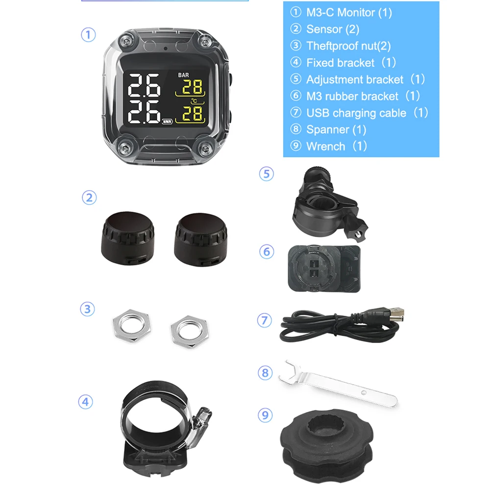 M3-C   TPMS,  Ÿ̾  ͸ ý, ܺ 2  ܺ  , LCD ÷