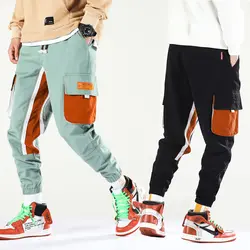 Модные уличные джоггеры брюки мужские повседневные шаровары в полоску с большим карманом Брюки карго Брюки с заниженной талией хип-хоп