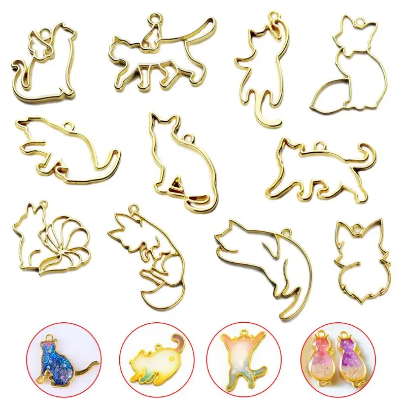 

11pcs/set Fox Cat Metal Frame Pendant Bezel Setting UV Resin Charm Jewelry Casting Craft DIY Mold