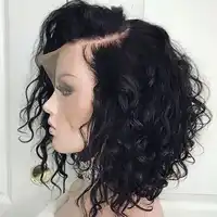 Curly ลูกไม้ด้านหน้าด้านหน้ามนุษย์ Wigs สำหรับผู้หญิงสีดำ Pre Plucked เส้นผมธรรมชาติผม Remy บราซิลผมสั้น bob วิกผม