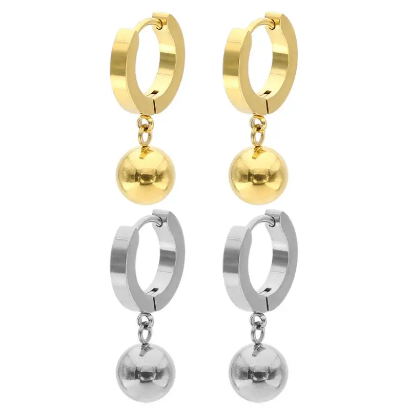 

Ball Earrings Simple Pendant Dangle Stainless Steel Anti Allergy Ring Jewelry Brincos Titanium Polish Punk Fashion Women Charms