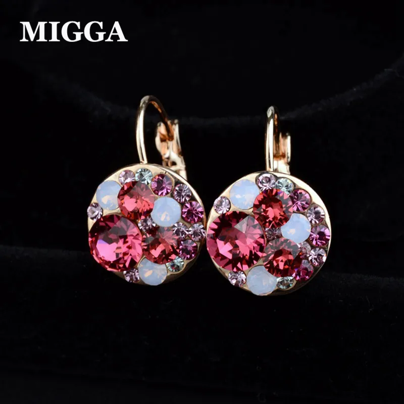 

MIGGA High Quality Trendy Austrian Crystal Earrings Rose Gold Color Women Earrings Jewelry