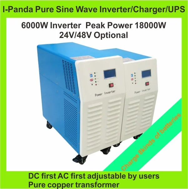2years warranty LCD DC24V or DC48V 6000W Home UPS Inverter Pure Sine