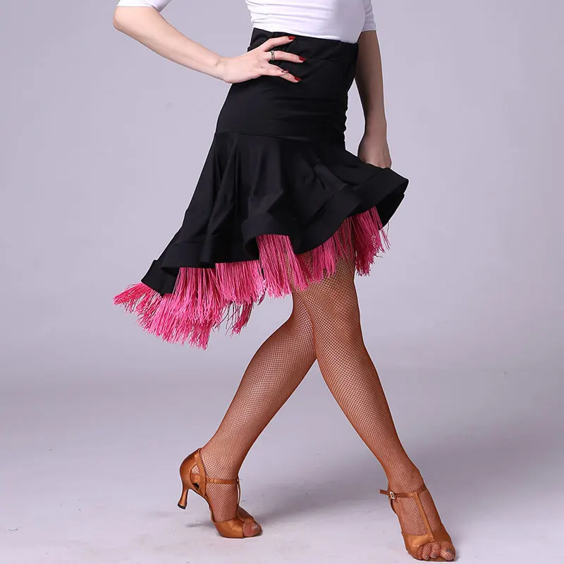 Женская юбка для латинских танцев с бахромой, розовое/черное/белое платье для сальсы/румбы/самбы/Танго, платье для занятий танцами/Одежда для танцев
