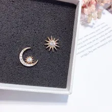 Милые шикарные стразы, звезда, Луна, асимметричные серьги-гвоздики для женщин, новые корейские элегантные ювелирные изделия, подарок, мода Brincos 6B1034
