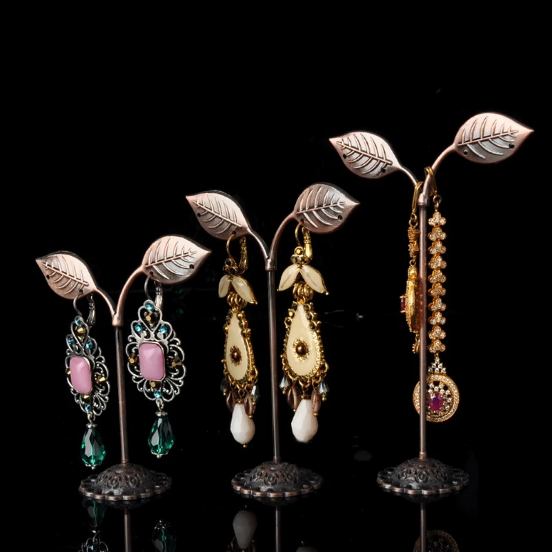 3 Pcs Alloy Earrings Display Leaf Shape Stand Showcase Jewelry Organizer Holder