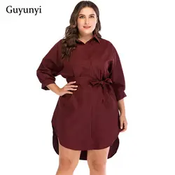 Guyunyi Для женщин повседневные платья бордовый черный отложной воротник три четверти рукав пояс Афины деловая модельная одежда CX1151