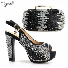 Popular rhinestones design high heel shoes perfect matching with handbag set for fashion lady S1719 ,5 color