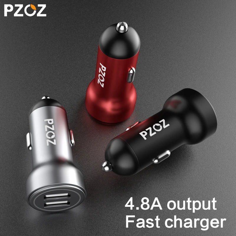 PZOZ مهايئ شاحن سيارة العالمي الهاتف المحمول 2 منافذ المزدوج usb سيارة 2.4a سريع شحن محول السفر سيارة-شاحن 12 v سريعة