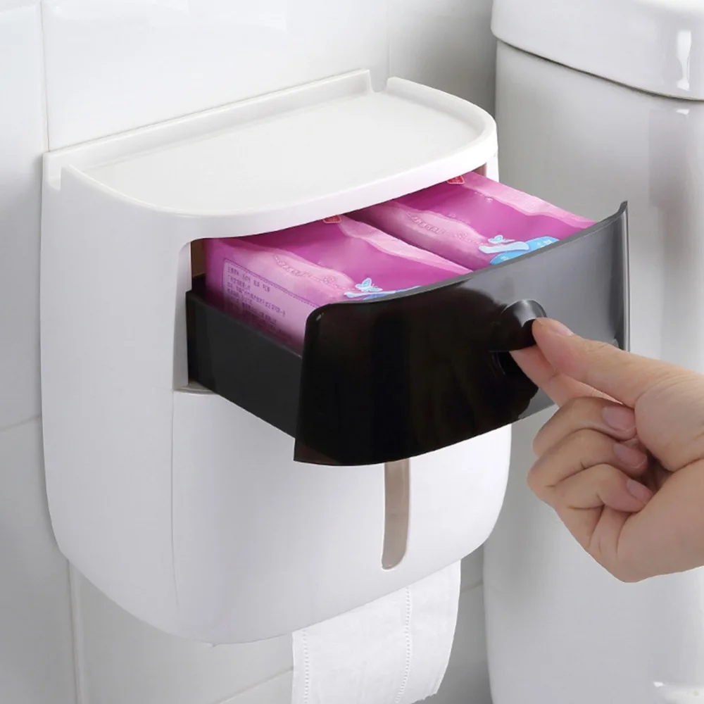 

Hot Bathroom Waterproof Tissue Box Plastic Toilet Paper Holder Wall Mounted Storage Box Double Layer Napkin Dispenser Organizer