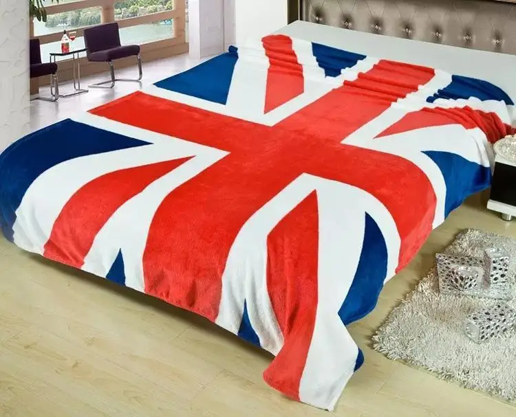 

2015 New Union Jack British UK flag coral fleece home travel blanket on bed, 150CMX200CM throw, US flag blankets #20