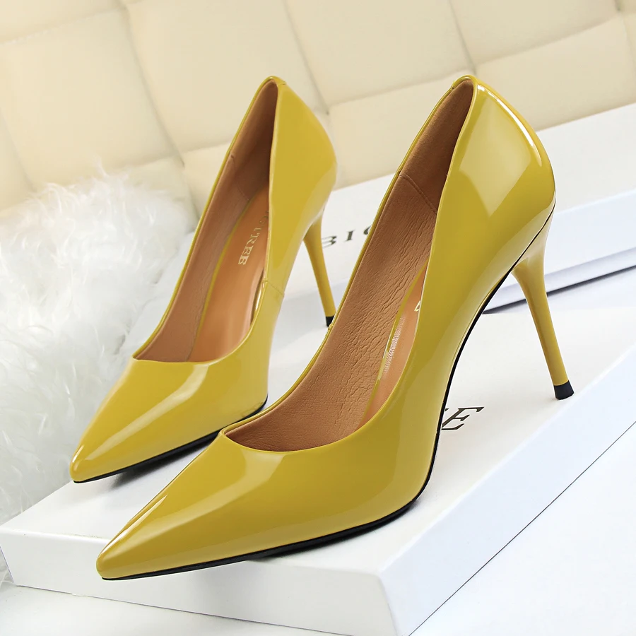 Bigtree Ol Office Work High Heels Concise Solid Patent Leather High