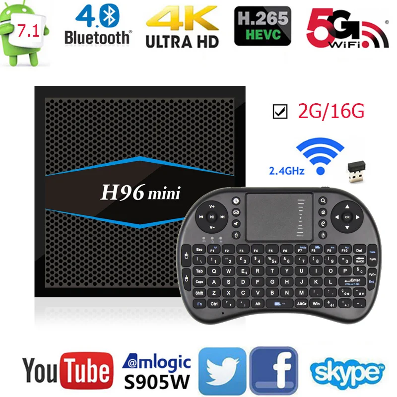 

H96mini Smart TV BOX Android 7.1 OS 2G 16G Amlogic S905W Quad Core 2.4G/5G Dual WiFi Bluetooth Android Box H.265 4K Media Player