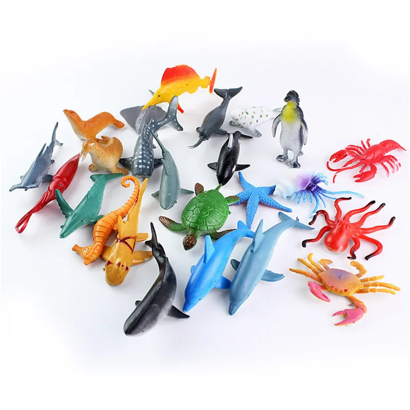 

24PCS/set Wild Farm Zoo animals models figures figurines toys Simulation Sea turtle Shark Whale Marine organism Toys For Kid