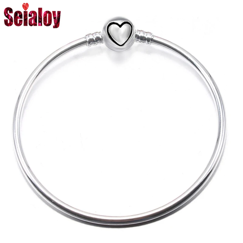 

SEIALOY New European Silver Plated Heart Shape Cufflinks Fine Brands Bangle For Women Girls Making Charm Bangle Jewelry Gifts