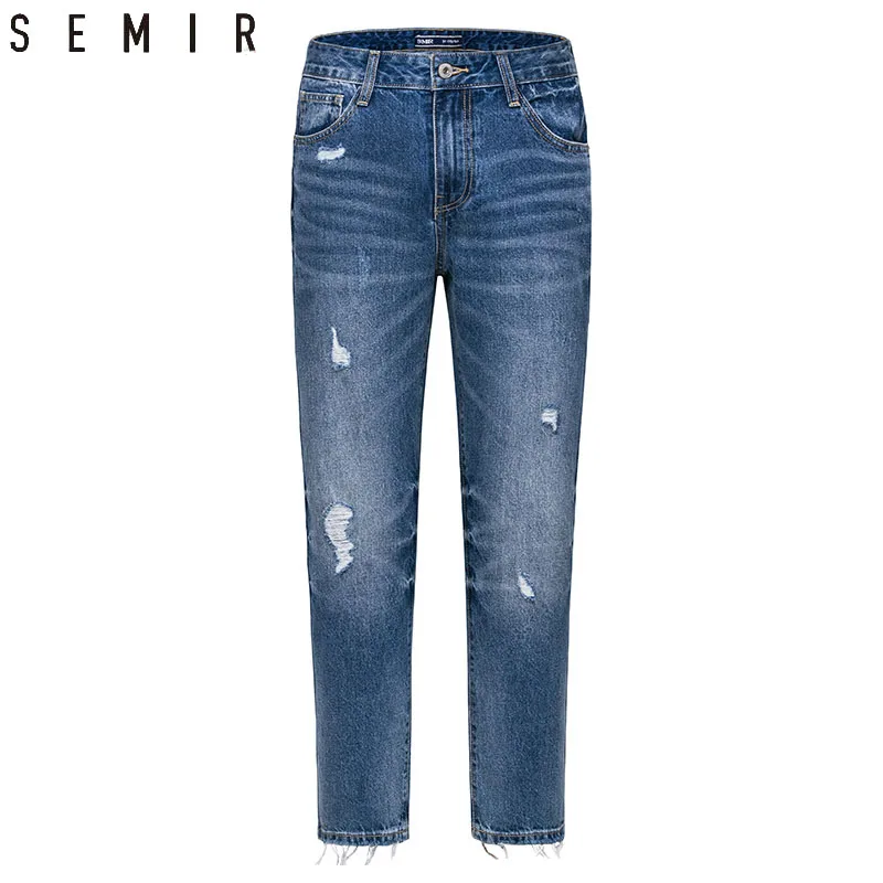 SEMIR мужские джинсы новые летние 2018 отверстие прямые девять минут брюки хлопковые