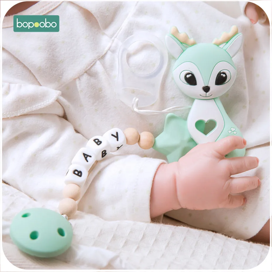 

Bopoobo 1pc Baby Silicone Animal Teether Beads Pacifier Clip Chain Infant Nursing Accessories For Teeth Chains Children Product