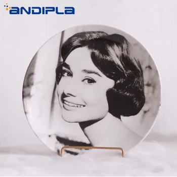 

8 inch Elegant Audrey Hepburn Pattern Decoration Plates Ceramic Fruit Tray Features Restaurant Adornment Dish Art Ornaments Gift