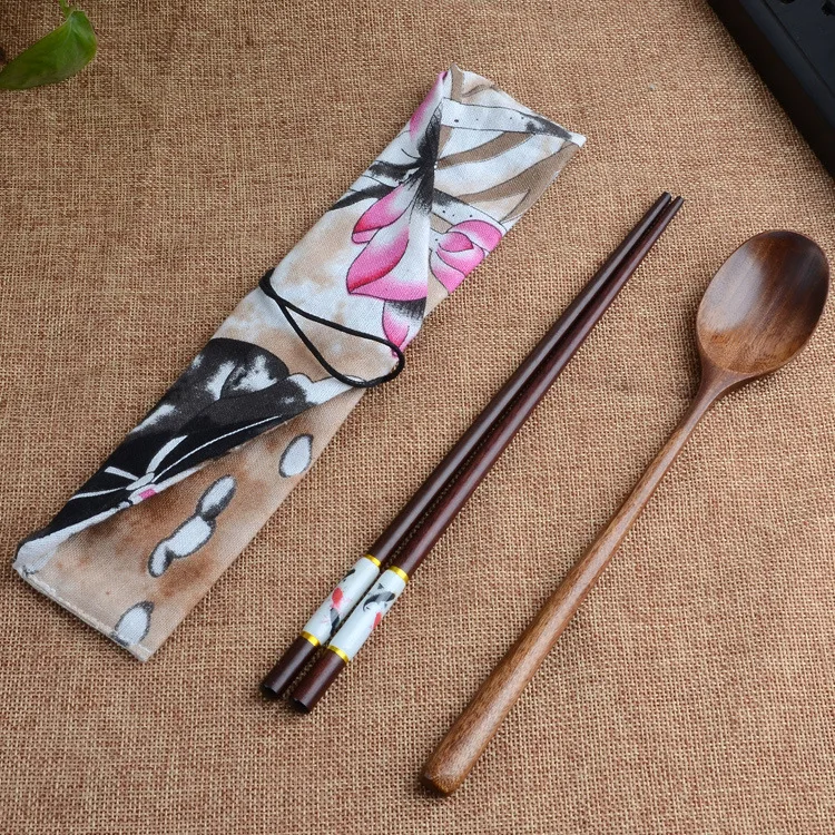 

Chopsticks Set Wood Outdoor Travel Student Portable Environmental Protection Long Handle Wood Spoon Chopsticks Set Tableware