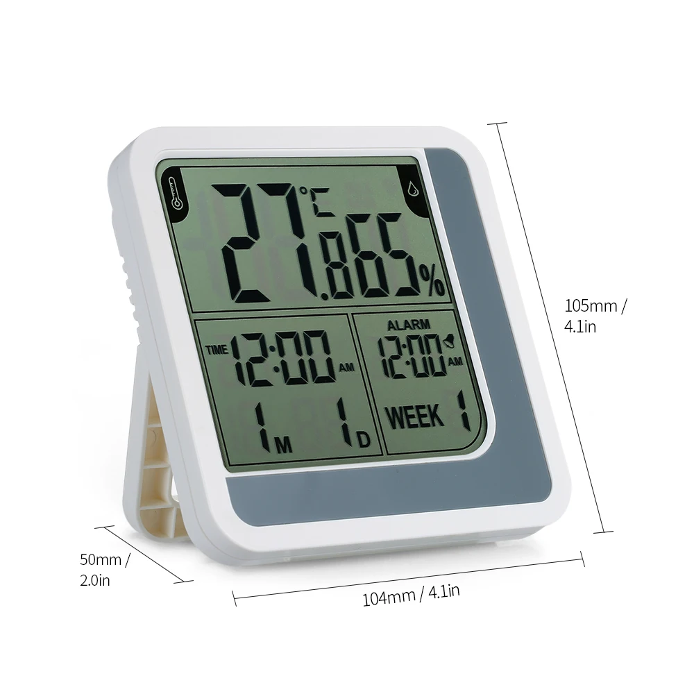 Digital LCD Room Temperature Humidity Gauge Meter Alarm Clock Indoor Thermometer Hygrometer with Max Min Value Display