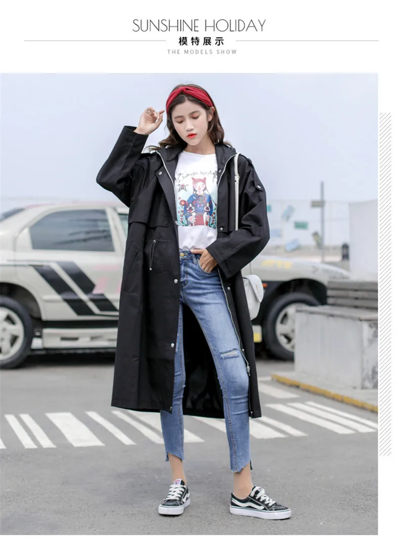 Новинка, ветровка, длинная, Корейская, весна-осень, шикарная одежда, Свободное пальто для женщин, верхняя одежда X353