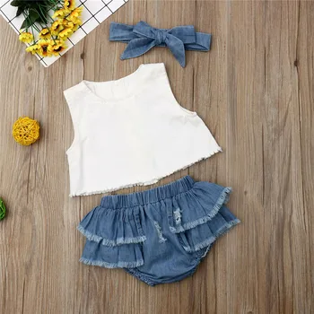 

Infant Baby Girl Sleeveless Tops Ruffle Pants Shorts Headband Outfits Clothes