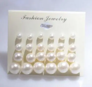 Новое Белое/черное/Mix Цвет 12 пар/компл. 6/8/10/12 мм имитация жемчуга акриловые серьги-гвоздики пирсинг, модные украшения для Для женщин - Окраска металла: white pearl