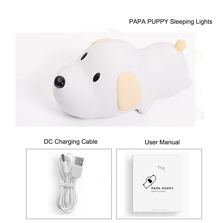  Silicone Cartoon Puppy Dog Touch Sensor LED Night Light Baby Children Bedroom LED Night Lamp USB At - 32849318834