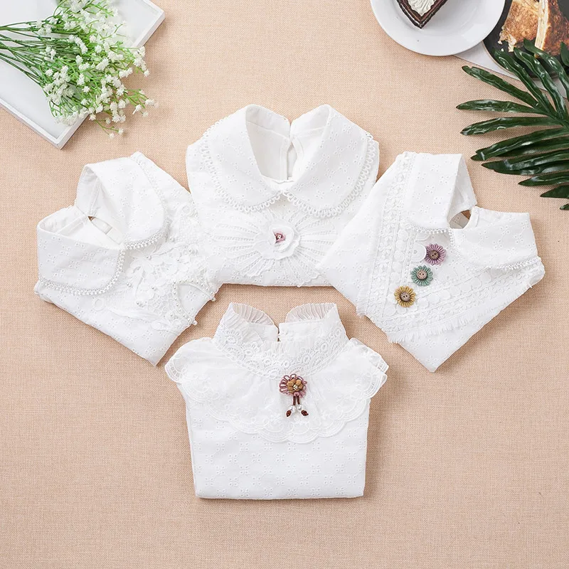 Toddler Girls White Tshirt Long Sleeve Kids Tops Cotton Solid Color T