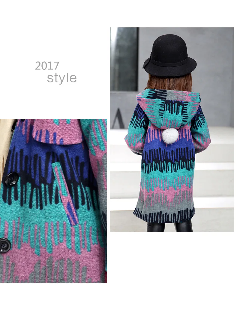 Baby Jackets Wool Coats Girls Children's Warm Winter overcoat fashion Hooded quilted long down Coats For Teenage 5-14Y kids clothing (4)