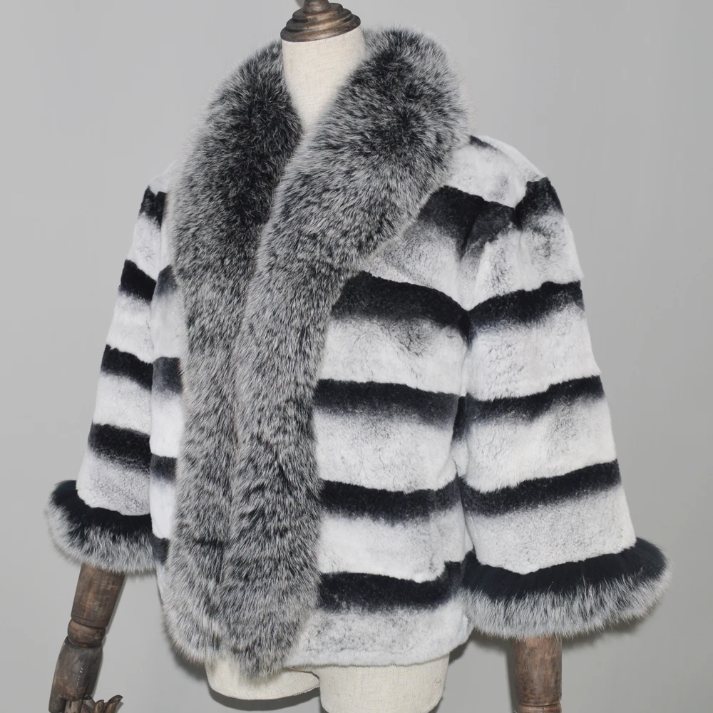 Lapin Manteau Renard Haute Femmes Avec Réel Big 100 Véritable Naturel Grey Veste De Col Fourrure 2018 Real Qualité Rex nWqSXSI