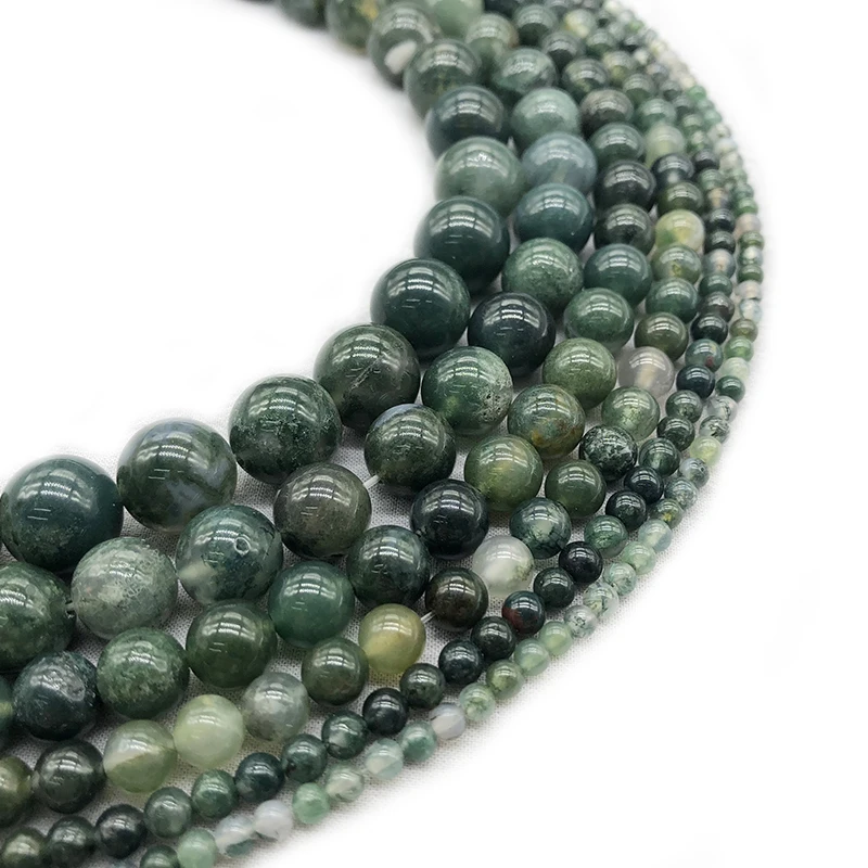 Perles Rondes en Pierre Naturelle d'Agate Moss pour Travaux Manuels, Breloques de 4, 6, 8, 10, 12 et 14 mm pour Bijoux de Direction